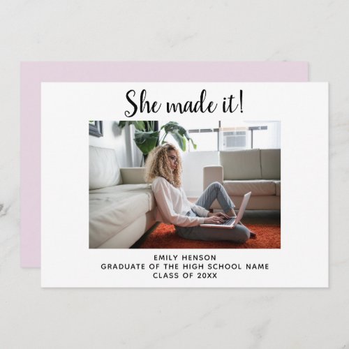 She made it Simple Graduate Photo Graduation  Announcement