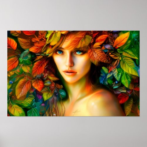 She of the Luminescent Leaves  Digital Art Poster