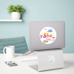 She or Custom Pronoun All Over Sticker