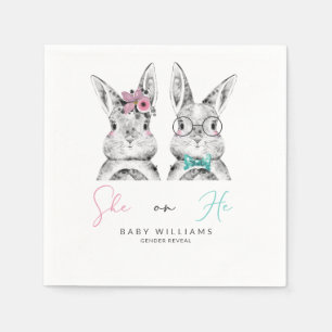 She or He Pink & Blue Bunny Gender Reveal Napkins