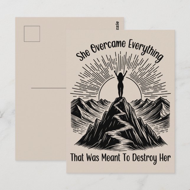 She Overcame Mountain Line Art Women Encouragement Postcard (Front/Back)