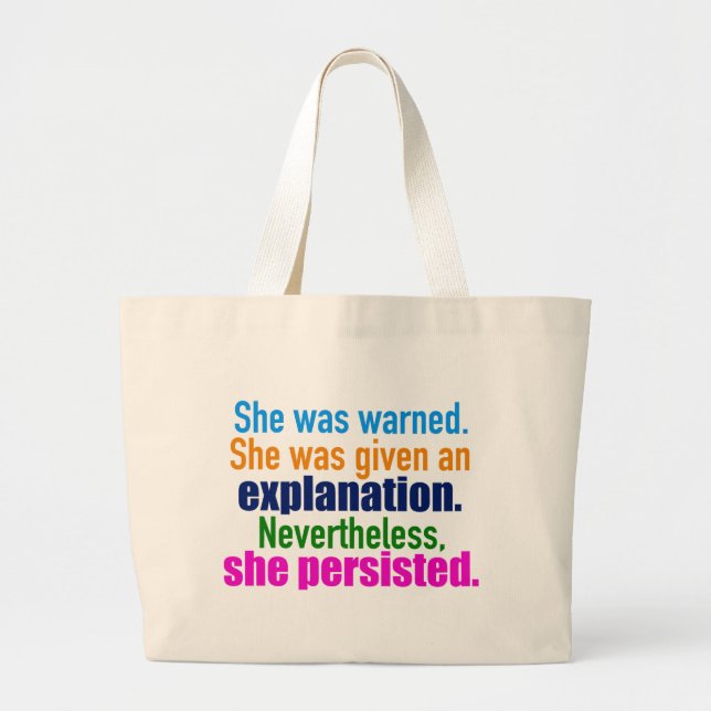 She Persisted Elizabeth Warren Large Tote Bag (Front)