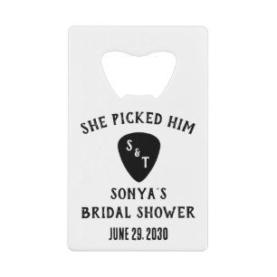 She Picked Him! Guitar Bridal Shower Favor Credit Card Bottle Opener