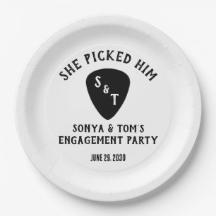 She Picked Him! Guitar Engagement Party Paper Plates