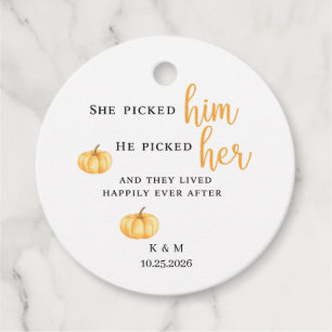 She picked him, he picked her, Fall wedding favor, Favor Tags