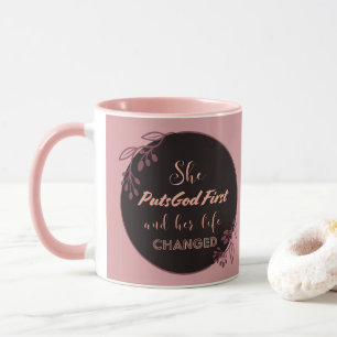 She Puts God First Pink-Inside Mug Inspirational