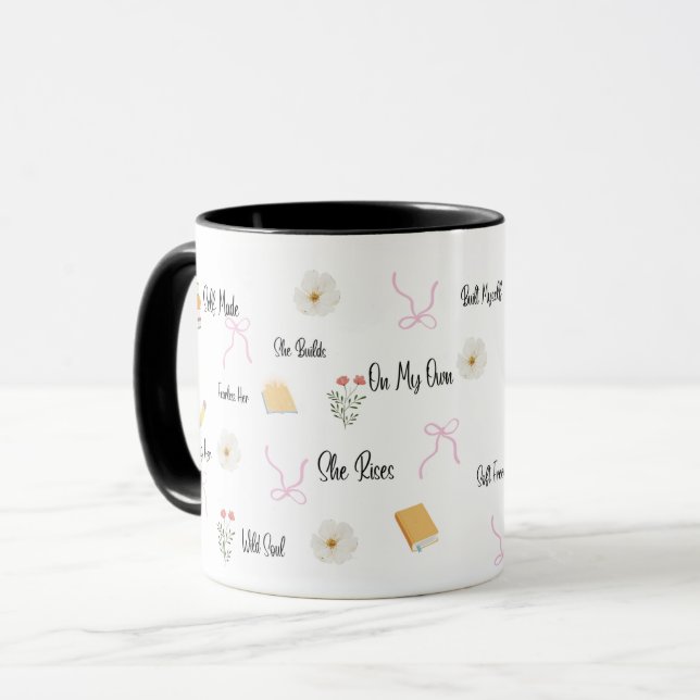 She Rises On My Own Quote Mug,Soft Feminine Mug (Front Left)