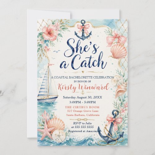 She’s a Catch Coastal Bachelorette Party Invitation