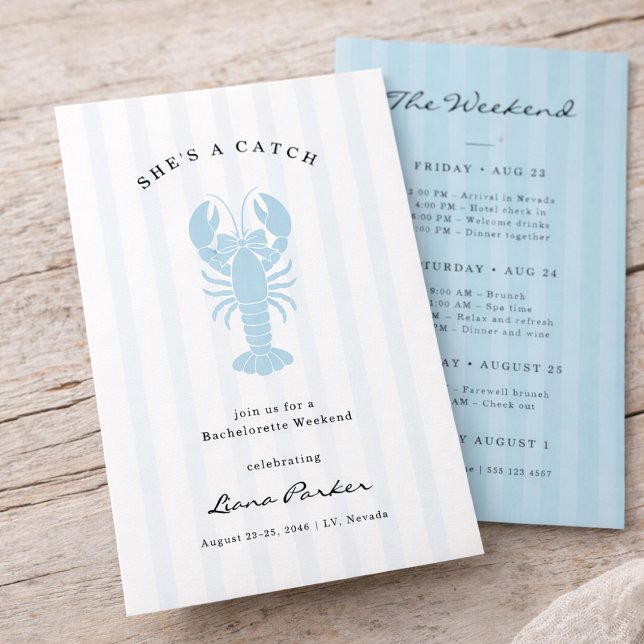 She’s a Catch Coastal Lobster Bachelorette Weekend Invitation (Creator Uploaded)