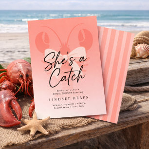 She’s a Catch Coastal Lobster Bridal Shower  Invitation
