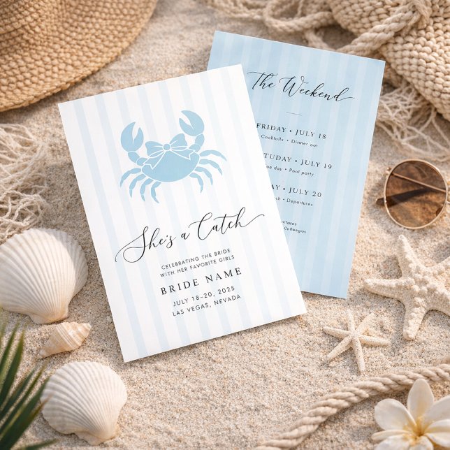 She’s a Catch Coastal Stripe Bachelorette Weekend Invitation (Creator Uploaded)