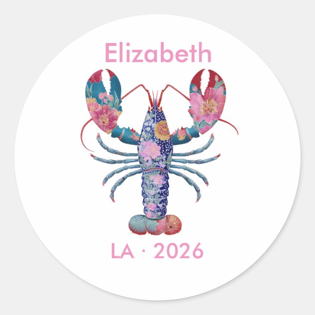 She’s a Catch Floral Lobster Nautical Bachelorette Classic Round Sticker (Front)