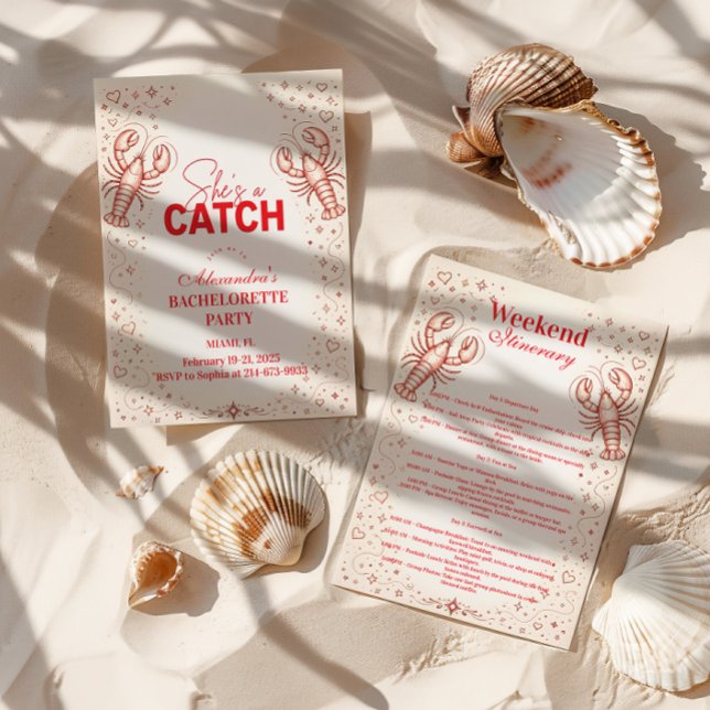 She’s a Catch Lobster Bachelorette Party Invitation (Creator Uploaded)