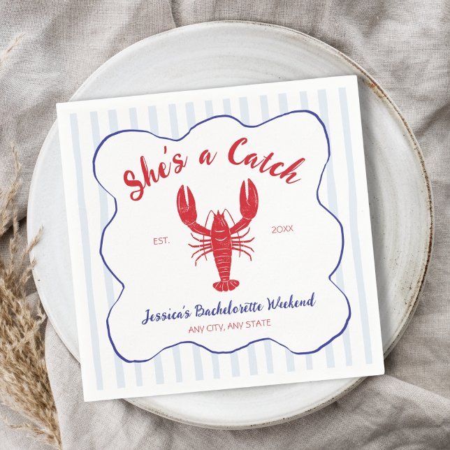 She’s a Catch Lobster Bachelorette Party Napkins (She’s a Catch Lobster Bachelorette Party Napkins)