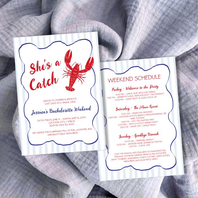 She’s a Catch Lobster Bachelorette Weekend Invitation (She’s a Catch Lobster Bachelorette Weekend Invitation)