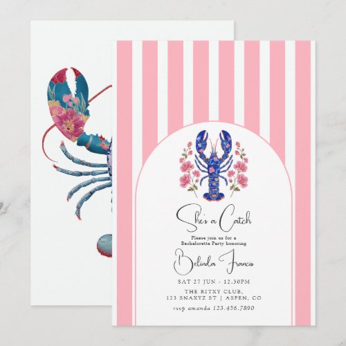 She’s a Catch Lobster Coastal Bachelorette Party Invitation