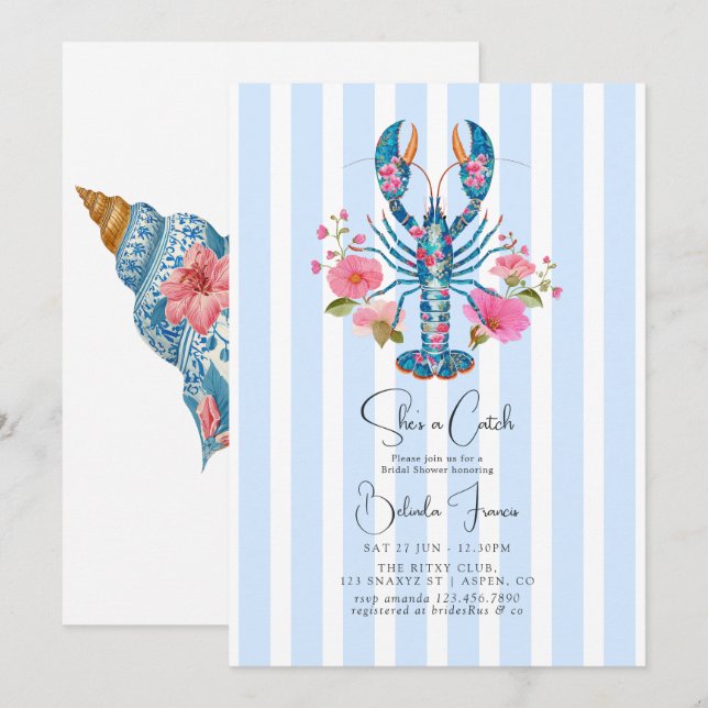 She’s a Catch Lobster Coastal Bridal Shower Invitation (Front/Back)
