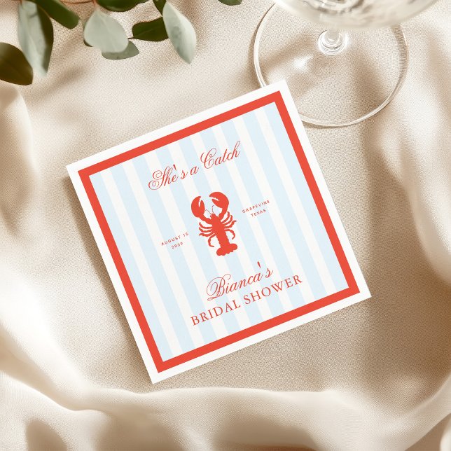 She’s a Catch Lobster Red and Blue Bridal Shower Napkins (Creator Uploaded)