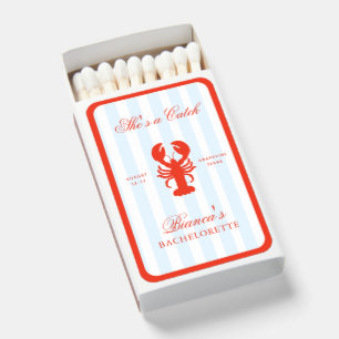 She’s a Catch Lobster Red Blue Bachelorette Favor Matchboxes