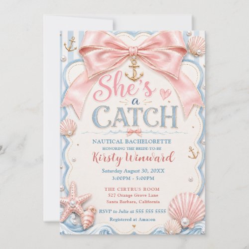 She’s a Catch Nautical Bachelorette Party Invitation