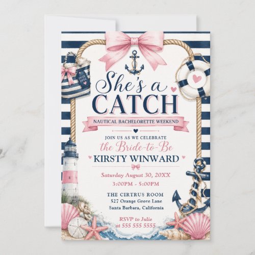 She’s a Catch Nautical Bachelorette Party Invitation