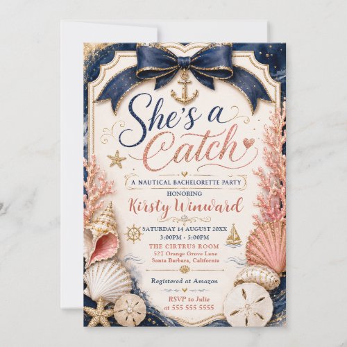 She’s a Catch Seaside Bachelorette Party Invitation