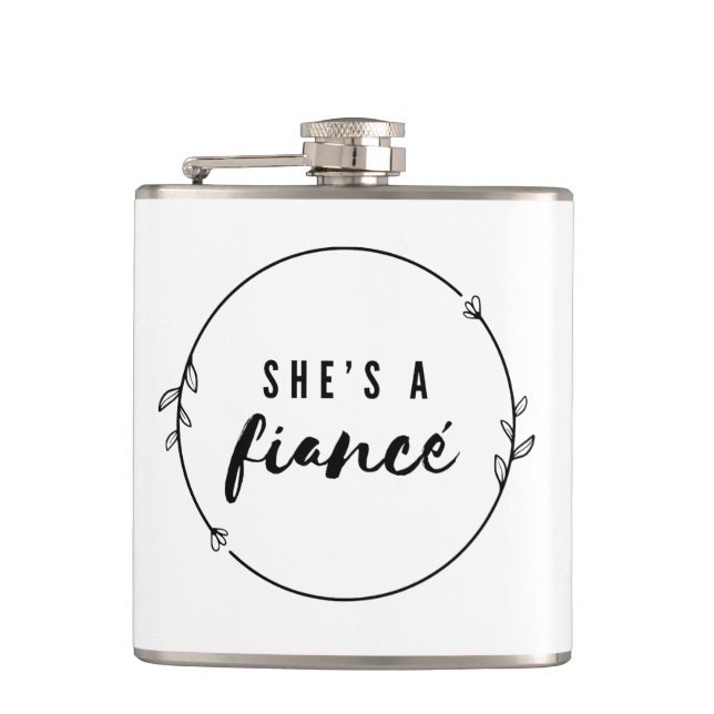 She’s a Fiancé Elegant Engagement Bride to Be Gift Flask (Front)