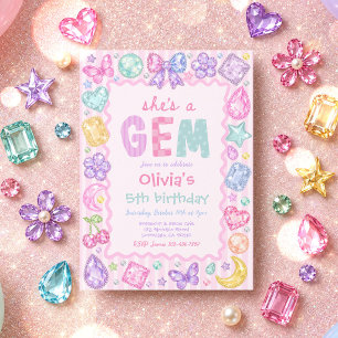 She’s a Gem Whimsical Gemstone Jewel Birthday Invitation