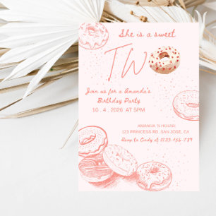 She’s a Sweet TWO Donut Girl’s 2nd Birthday Party Invitation
