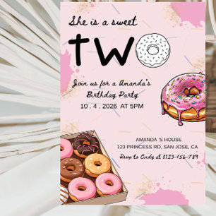 She’s a Sweet TWO Donut-Girl’s 2nd Birthday Party  Invitation