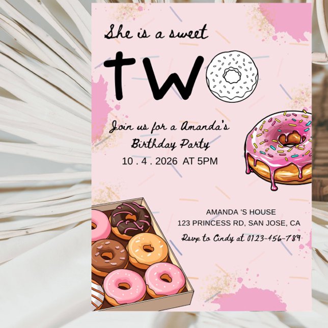 She’s a Sweet TWO Donut-Girl’s 2nd Birthday Party  Invitation (Creator Uploaded)