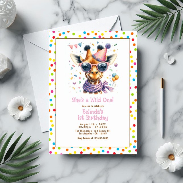 She’s a Wild One Giraffe 1st Birthday Party Invitation (She’s a Wild One Giraffe 1st Birthday Party Invitation)