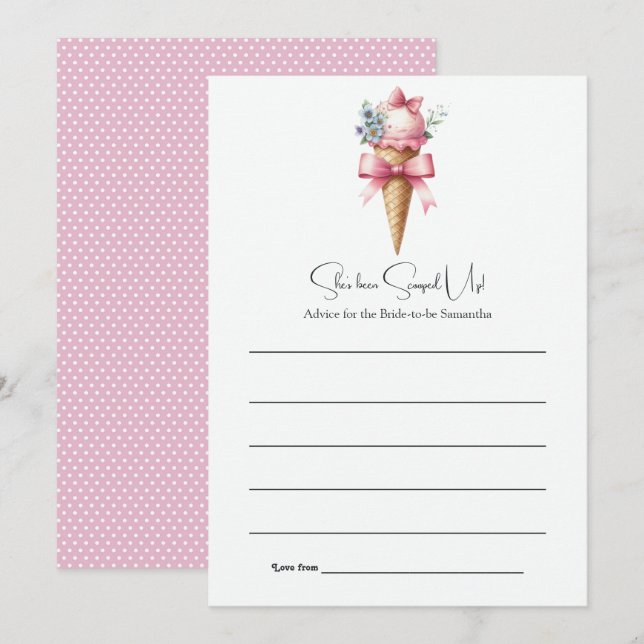 She’s Been Scooped Up Bridal Shower Advice Card (Front/Back)