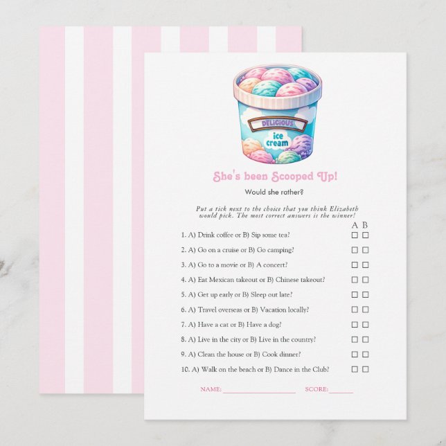 She’s Been Scooped Up Bridal Shower Game Invitation (Front/Back)