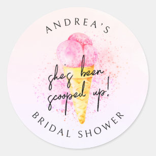 She’s Been Scooped Up Pink Ice cream Bridal Shower Classic Round Sticker