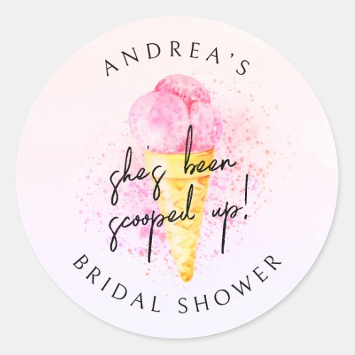 Shes Been Scooped Up Pink Ice cream Bridal Shower Classic Round Sticker
