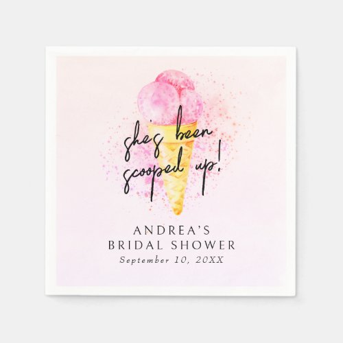 Shes Been Scooped Up Pink Ice cream Bridal Shower Napkins