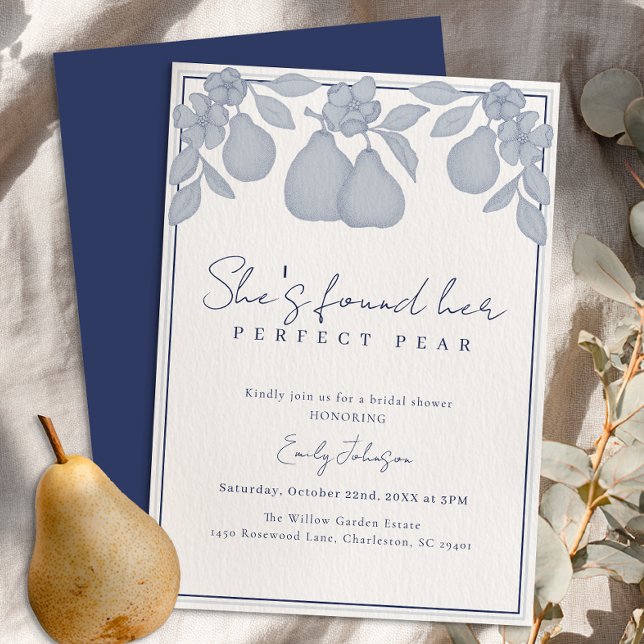She’s Found Her Perfect Pear | Blue Bridal Shower  Invitation (She's found her perfect pear)