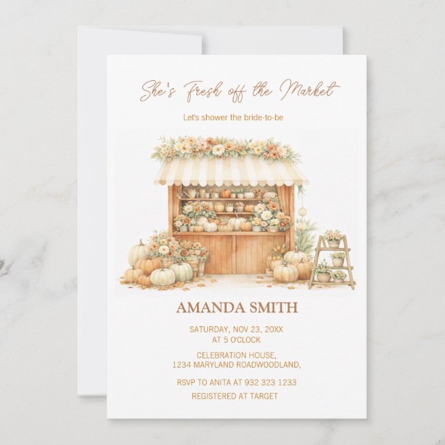 She’s Fresh Off The Market Elegant Autumn Bridal Invitation (Front)