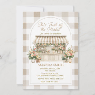 She’s Fresh Off The Market Gingham Beige Bridal  Invitation