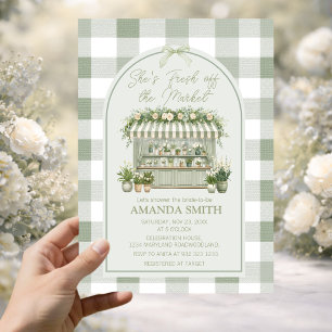 She’s Fresh Off The Market Gingham Bridal Sage Invitation