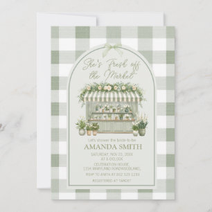 She’s Fresh Off The Market Gingham Bridal Sage Invitation