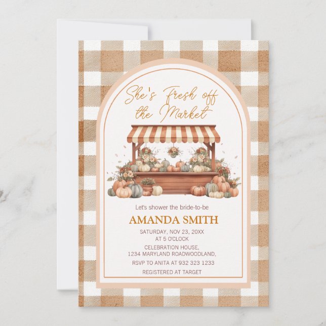 She’s Fresh Off The Market Pumpkin Bridal Shower  Invitation (Front)