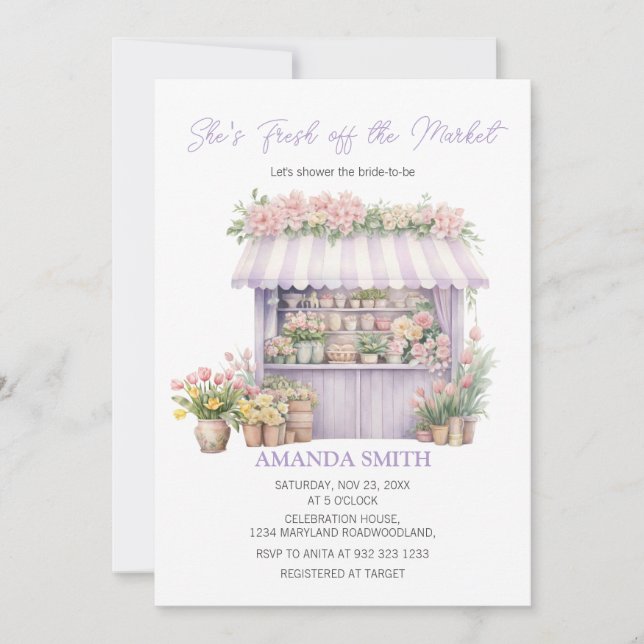 She’s Fresh Off The Market Purple Lilac Bridal  Invitation (Front)
