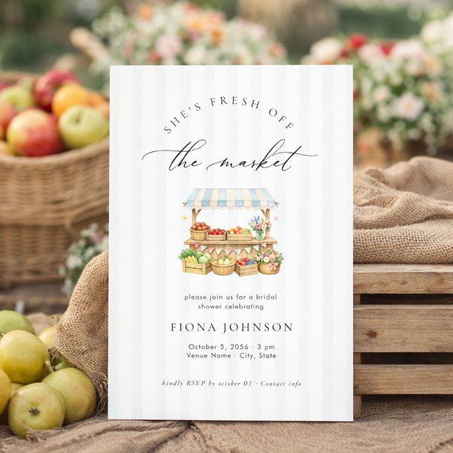 She’s Fresh Off the Market Stripe Bridal Shower Invitation (Creator Uploaded)
