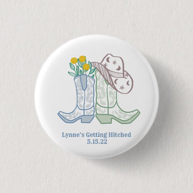 She’s Getting Hitched Bachelorette Rodeo Cowgirl Button (Front)