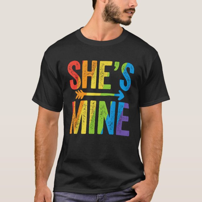 She s Mine Lesbian Pride T Shirt LGBT Bride Weddin (Front)