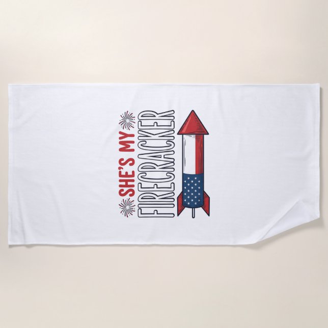 She’s My Firecracker Patriotic Couple Design_1 Beach Towel (Front)