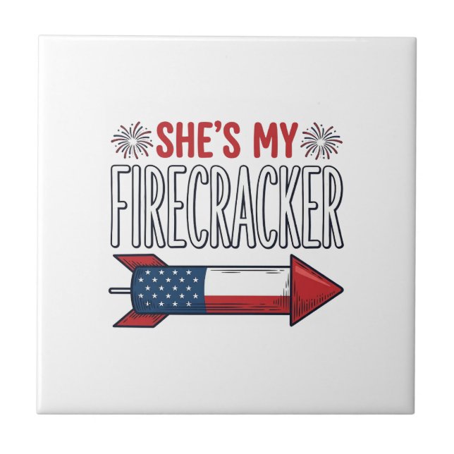 She’s My Firecracker Patriotic Couple Design_1 Ceramic Tile (Front)