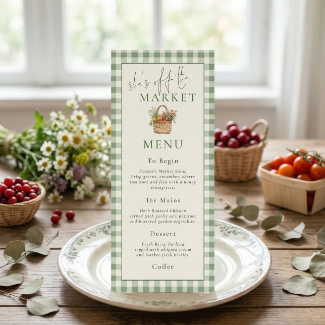 She’s off Market Gingham Bridal Shower Menu Card (Creator Uploaded)